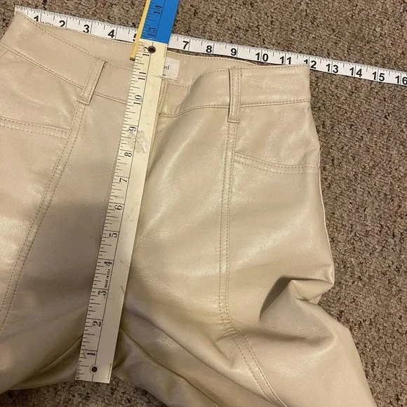 Aritzia Wilfred Beige Faux Leather Pants Women 00 High Rise Straight Work Travel - Picture 2 of 12